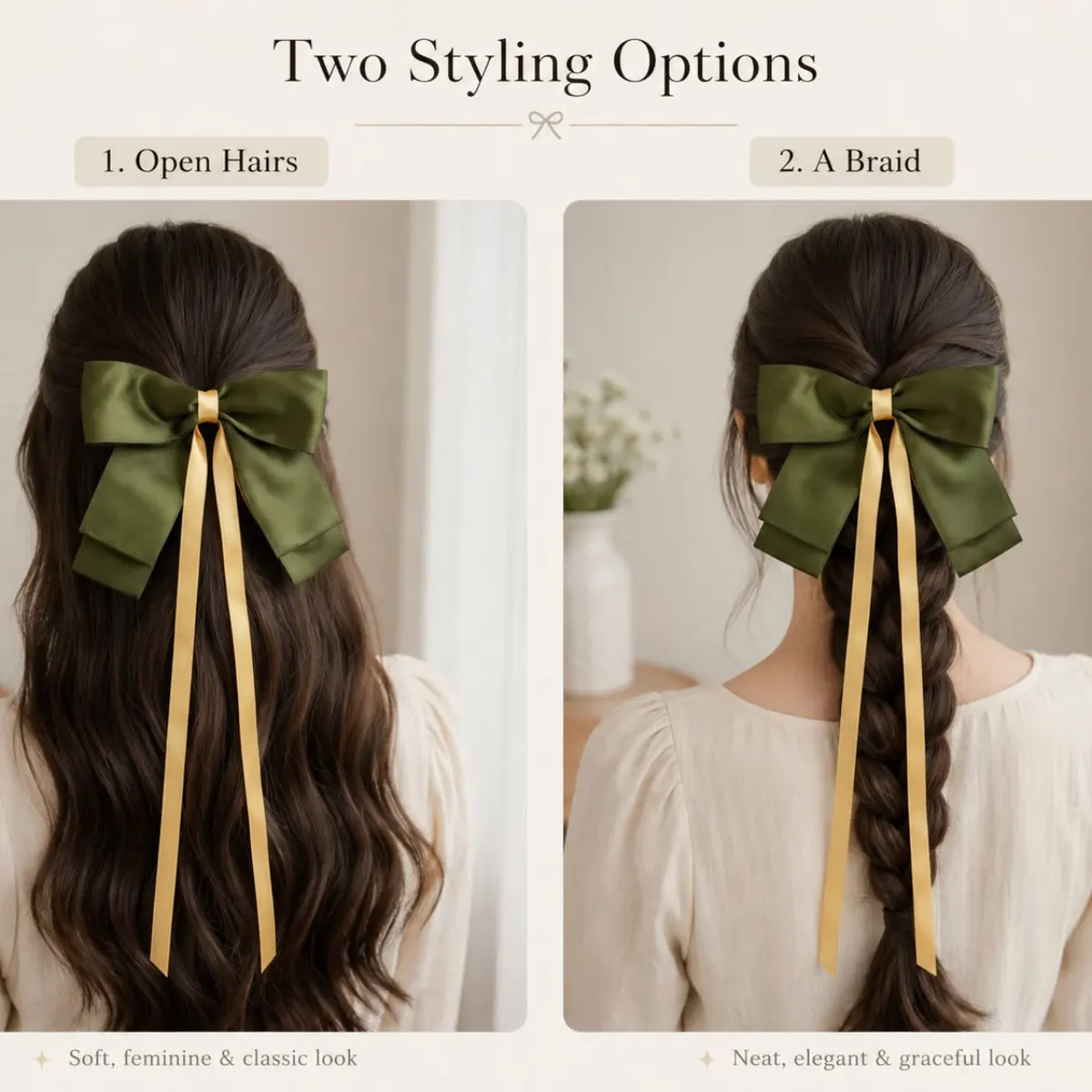 Green & Yellow Silk Tail Bow - Image 2