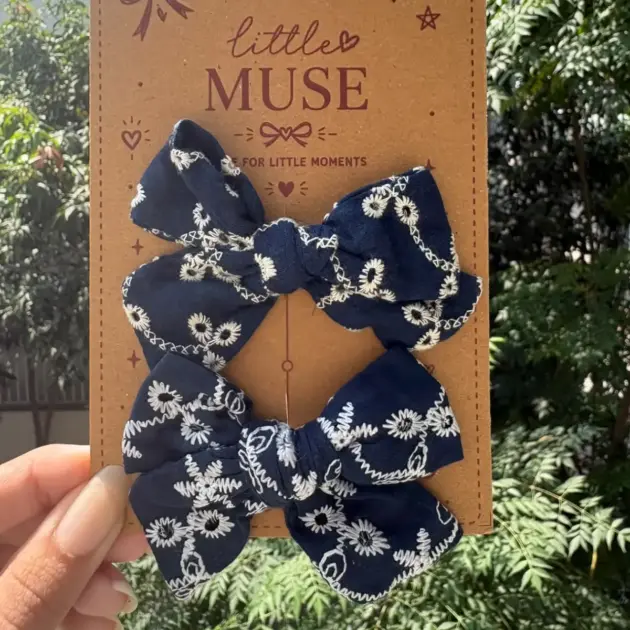 Navy Blue Chilankari Bow Pair