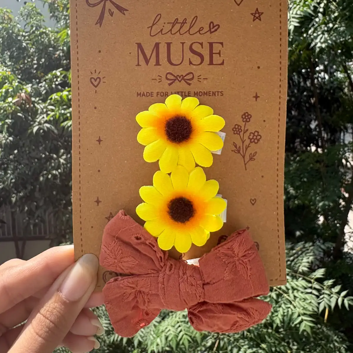 Sunflower Hair Pins Paired with Chikankari Bow