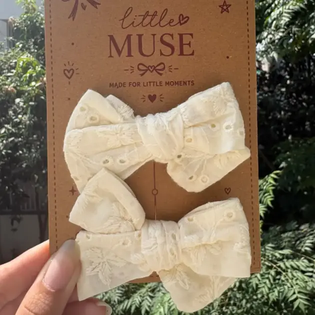 Off White Chikankari Bow Pair