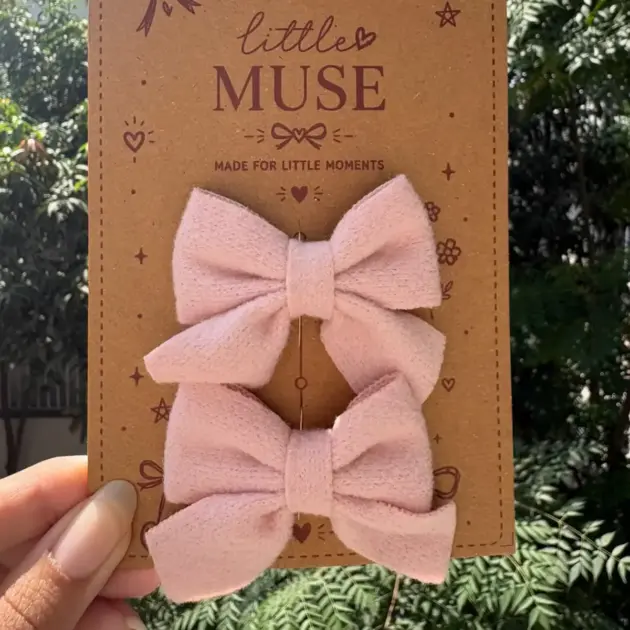 Fleece Fabric Light Pink Bow Pair