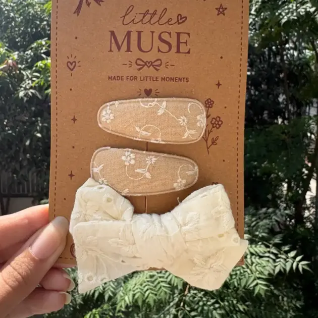 Fabric Embroidered Pins and off white bow